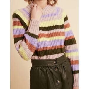 Anthropologie FRNCH Nephelie Colorful Pastel Stripe Chunky Sweater Small/Medium